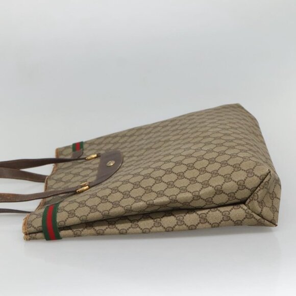 GUCCI GG Supreme Web Sherry Line Tote Bag PVC Beige Gold 39 02 091 Auth - Picture 11 of 15